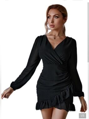 NWT-Small Limited Black Ruffle Wrap Mini Dress